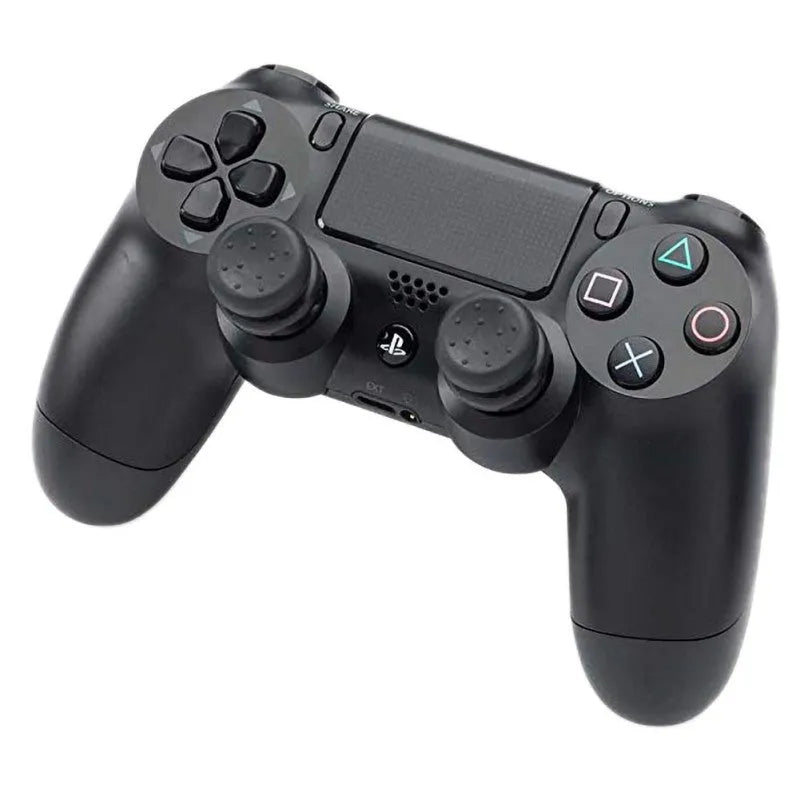 PS4 thumb grip extender caps in ABS plastic, shown in Black Red and Purple, for PlayStation 4 controller