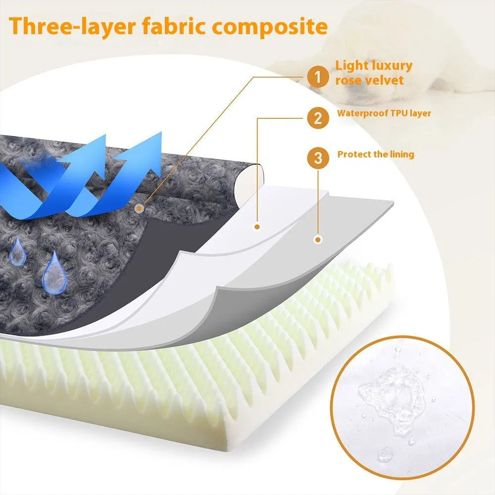Grey U-shaped velvet dog sofa bed with removable washable cover and sponge insert