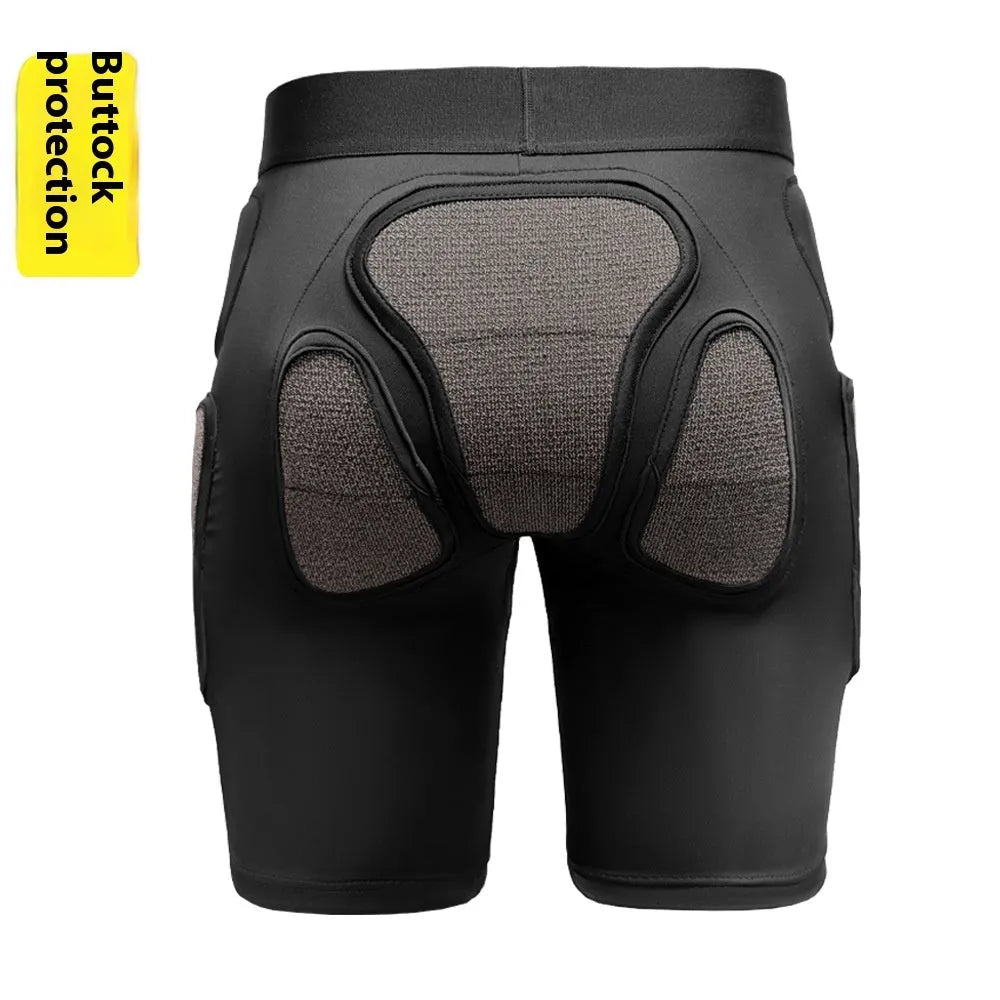X-ray diffraction skiing protective set with slim hip pads and multiple protection knee pads.