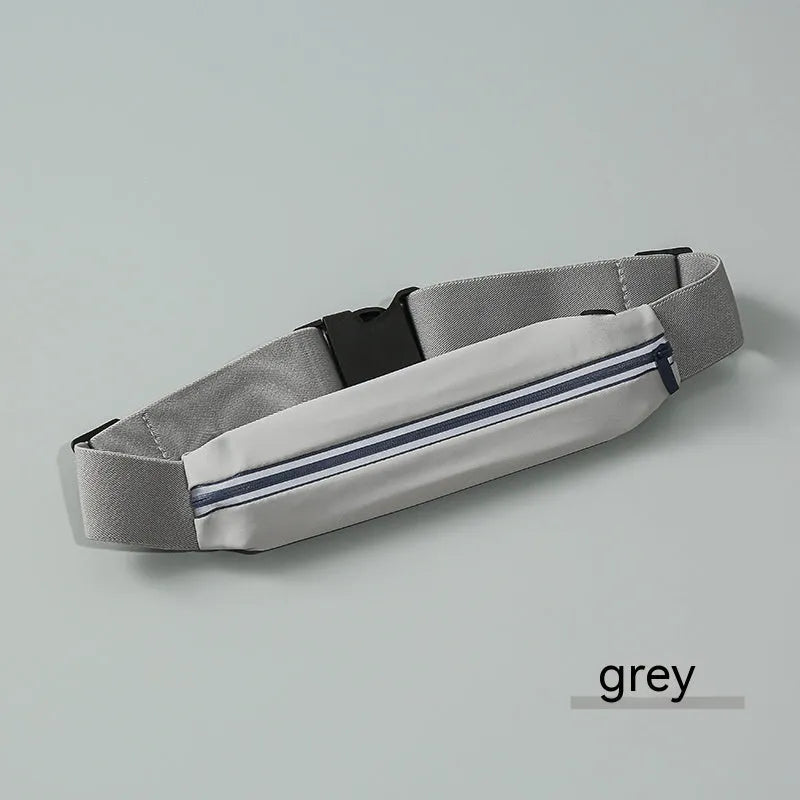 Waterproof nylon outdoor sports waist bag in black worn by runner, ultra-thin design