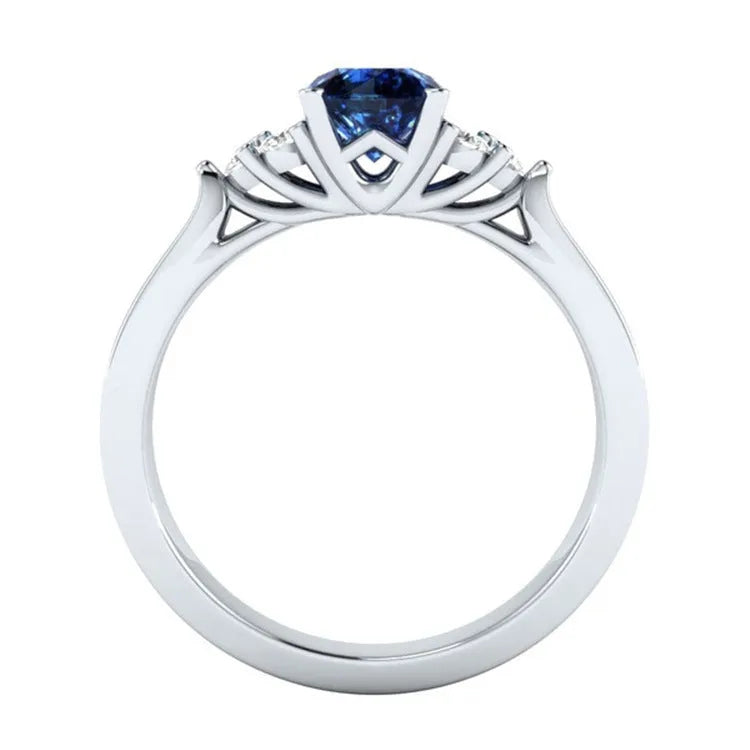 New inlaid sapphire zircon ring in 925 silver with hot-plated finish, princess style, size options 6-10