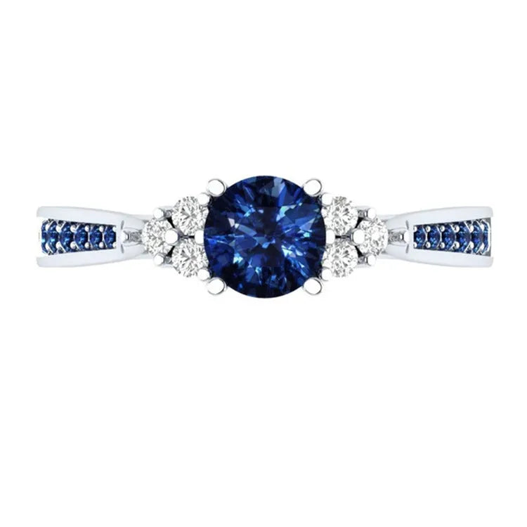 New inlaid sapphire zircon ring in 925 silver with hot-plated finish, princess style, size options 6-10