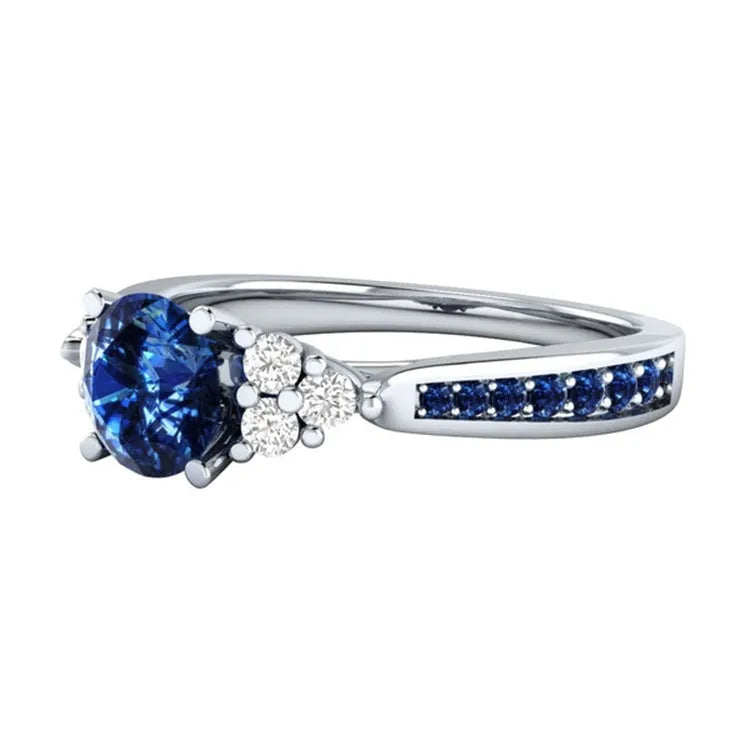 New inlaid sapphire zircon ring in 925 silver with hot-plated finish, princess style, size options 6-10