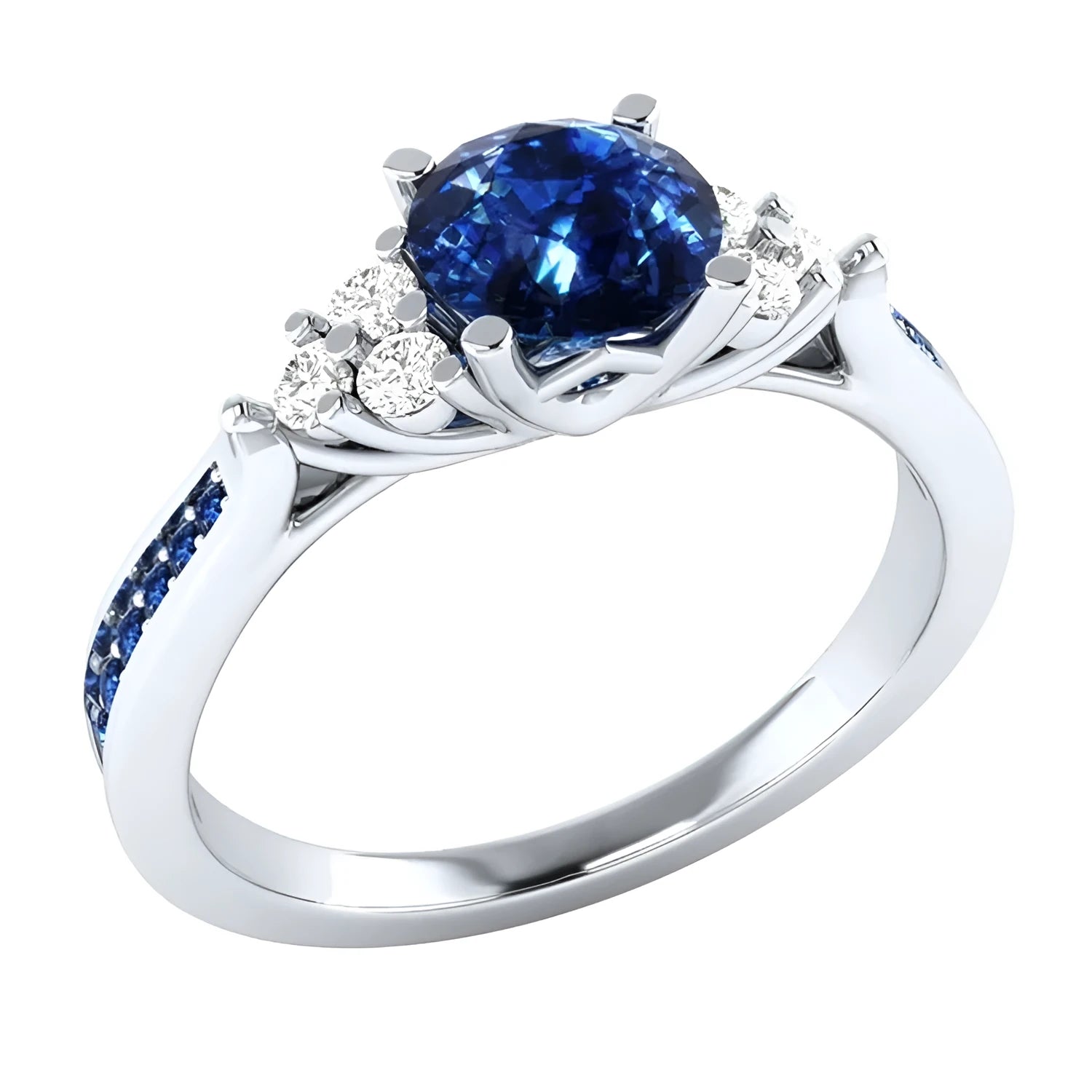 New inlaid sapphire zircon ring in 925 silver with hot-plated finish, princess style, size options 6-10