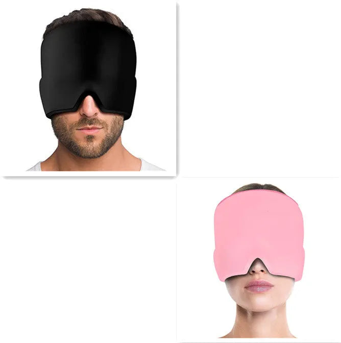Black ice gel headache relief eye mask shown on a white background.