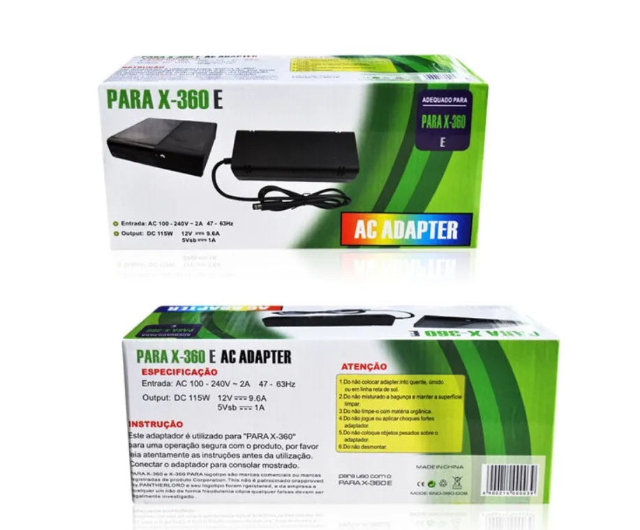 Black XBOX 360 E AC power adapter with UK plug for 220V direct use