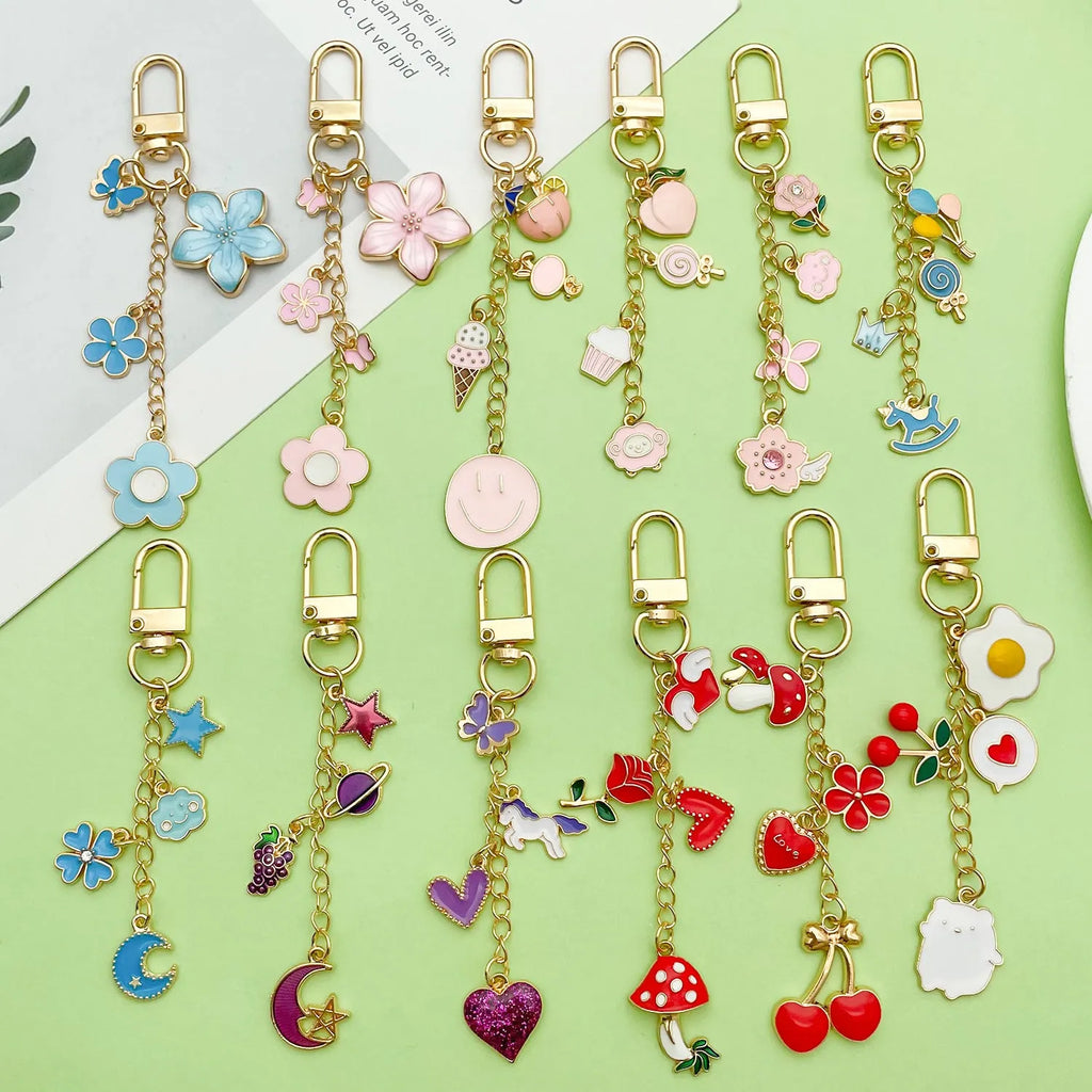 Red mushroom love heart rose heart-shaped alloy keychain with oil drip finish colour LS613