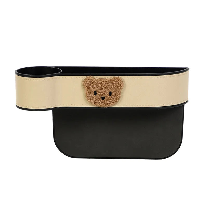 Leather car seat gap storage box with hanging design in a cartoon bear theme