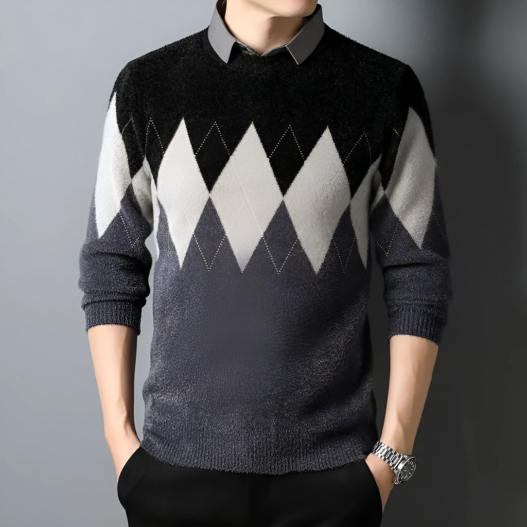 Men's diamond block imitation mink bottoming shirt in camel color for casual leisure wear