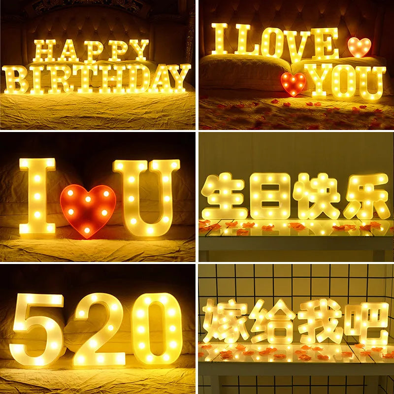 LED plastic alphabet letter lights spelling message for birthday or proposal decoration