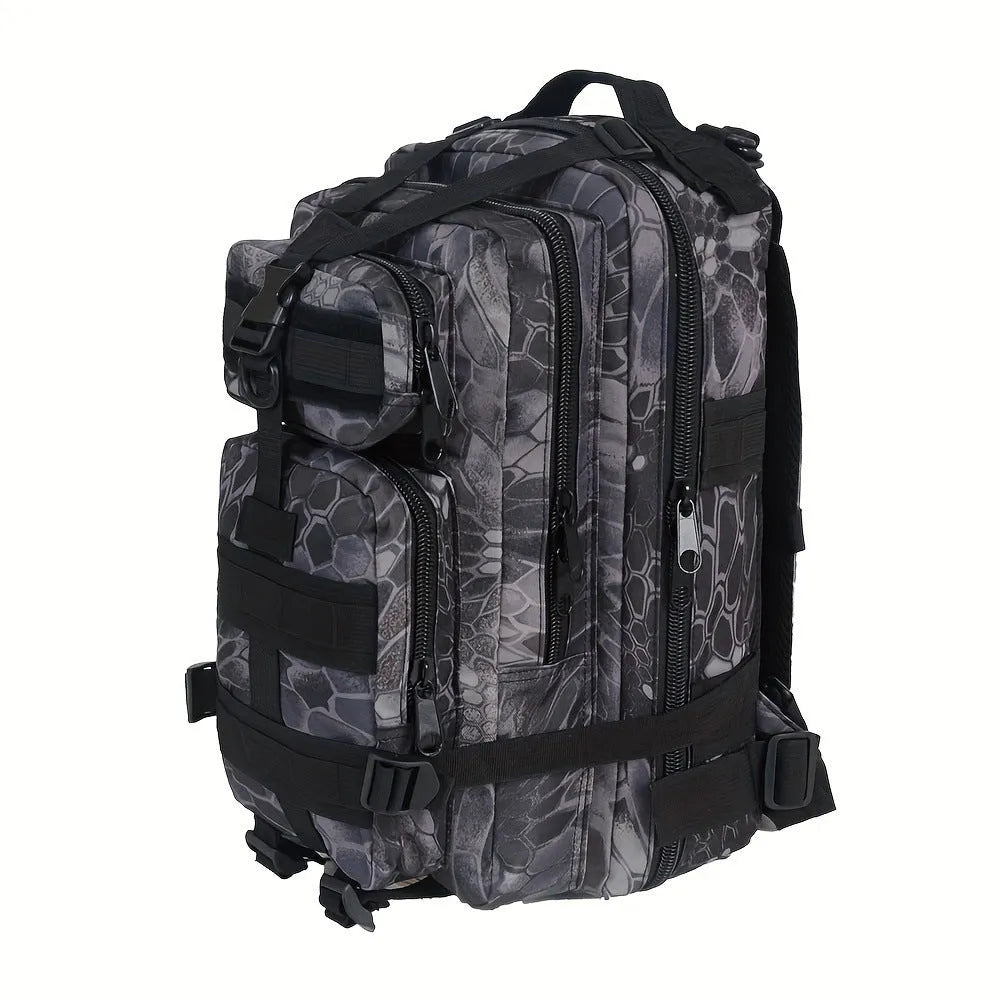 Double pull head camouflage outdoor backpack for men in PU material with multiple camo pattern options