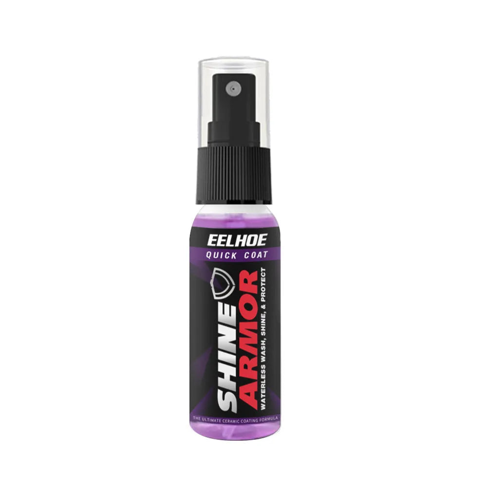 Purple liquid nano coating spray bottle for car paint protection.