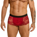 Men's black lace briefs with hollow out see-through design showing fabric texture