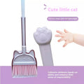 Purple, green, and beige plastic broom and dustpan set with a rotating brush head.