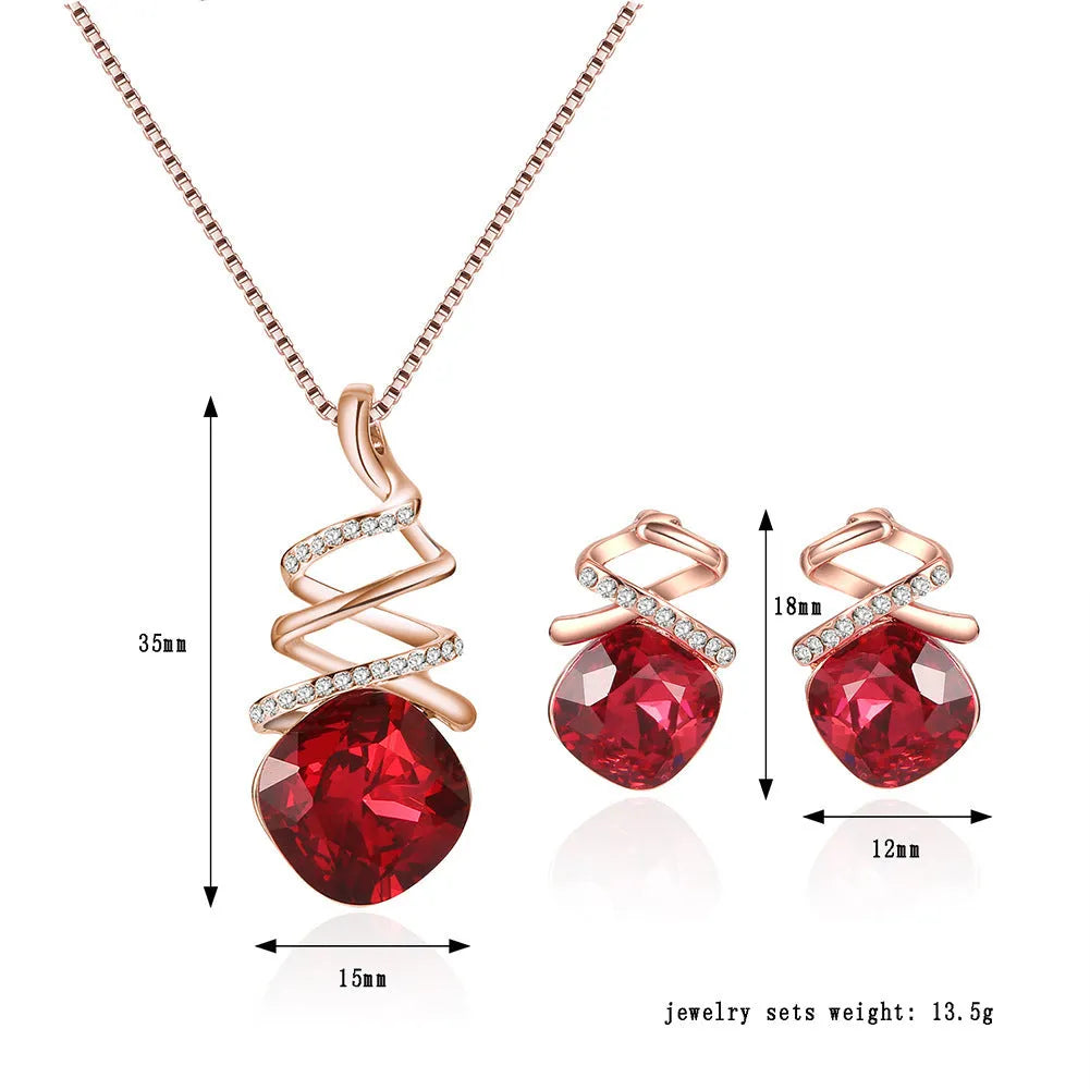Women's alloy necklace and earring set with diamond-effect finish and water wave chain.