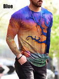 Men's long-sleeved camouflage print T-shirt with round neck and straight version fit in black colour