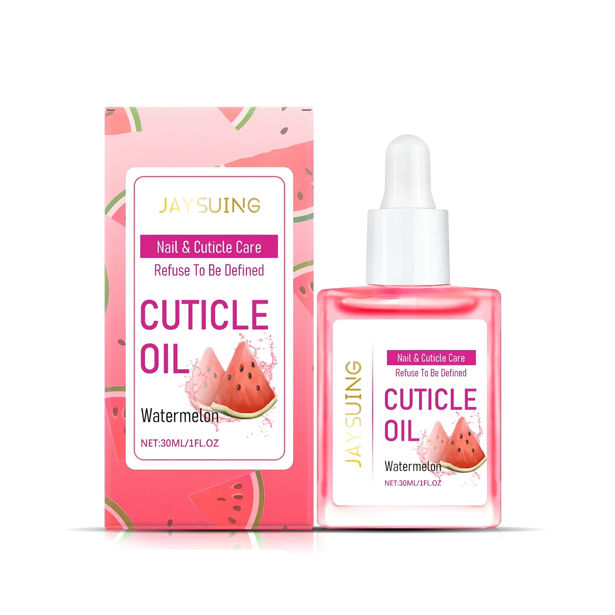 30ml bottle of watermelon nail care oil with jojoba seed oil and urea formula.