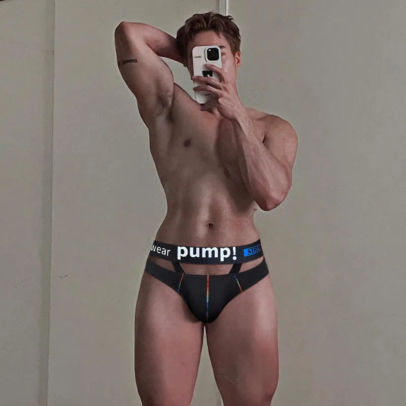 Men's solid colour modal low-waist briefs in black, laid flat.