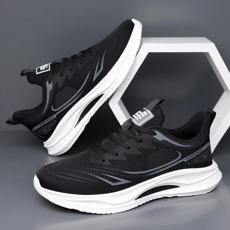 Men's low-top casual sneakers in breathable woven mesh with a round toe and rubber sole.