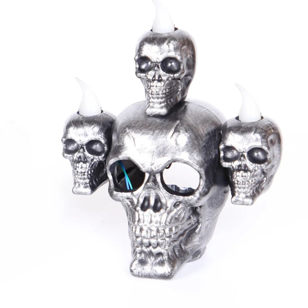 Halloween skull ornament with LED light flameless skeleton candle golden silver 14x12x9cm