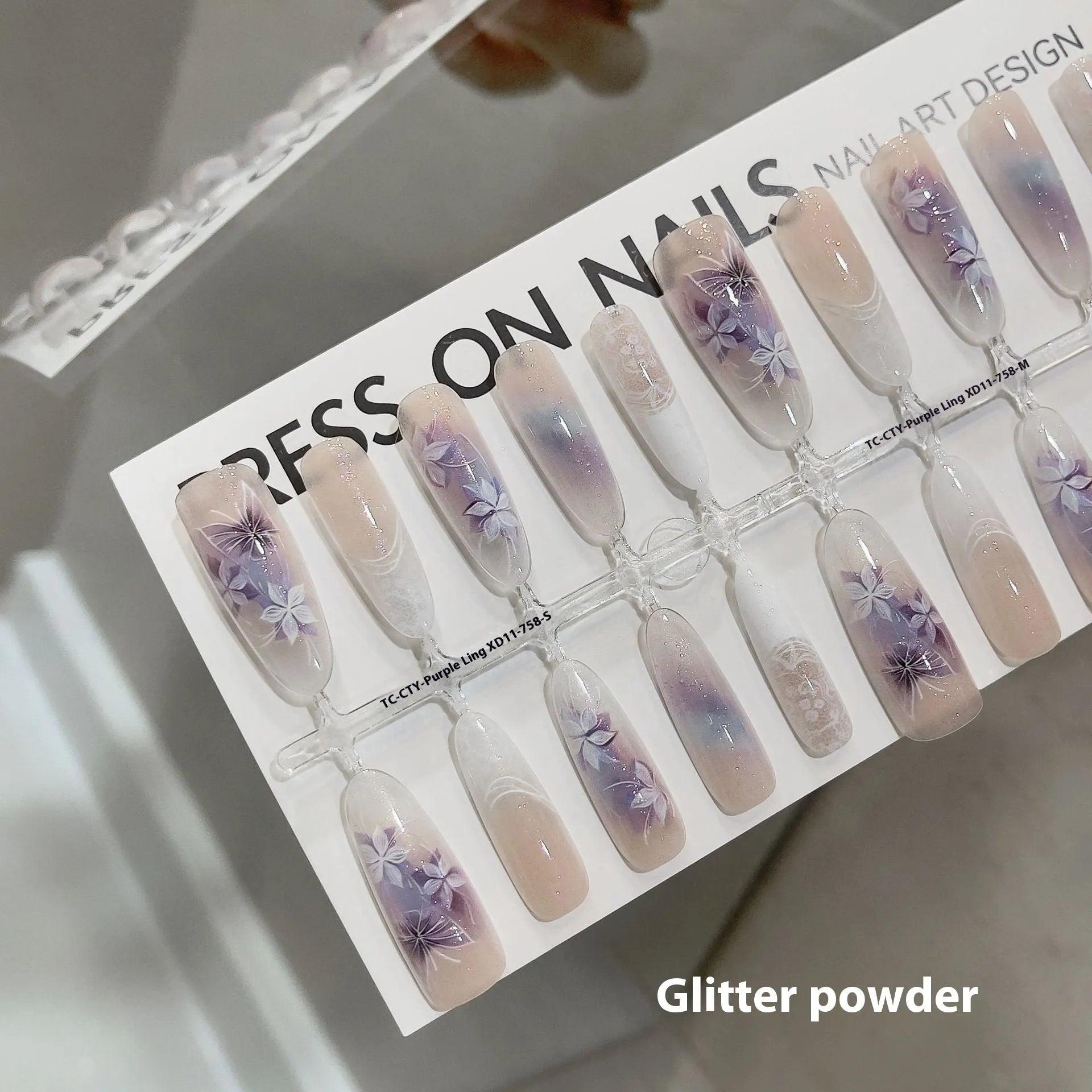 Chinese style butterfly oval almond prefabricated nail art tips 40 pieces set in natural frosted and glossy finishes