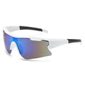 Windproof sports cycling sunglasses with interchangeable lenses in black frame with mercury tint option