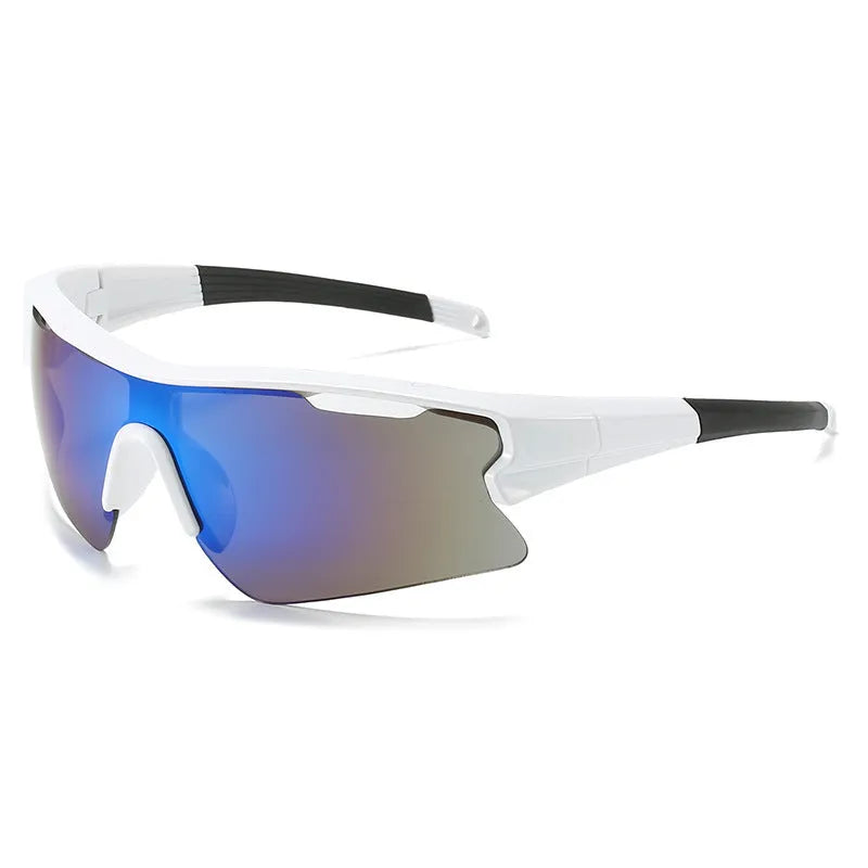 Windproof sports cycling sunglasses with interchangeable lenses in black frame with mercury tint option