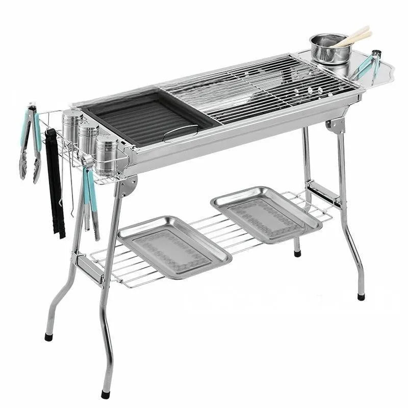 Stainless steel portable folding barbecue oven with grill, dimensions 73x33.5x70cm.