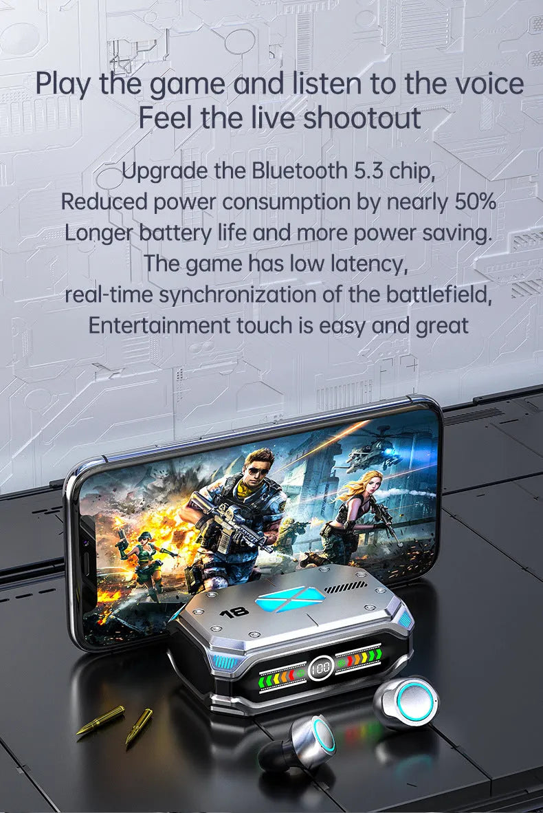 Touch true wireless low delay Bluetooth headset with digital display in M43 E-sports silver