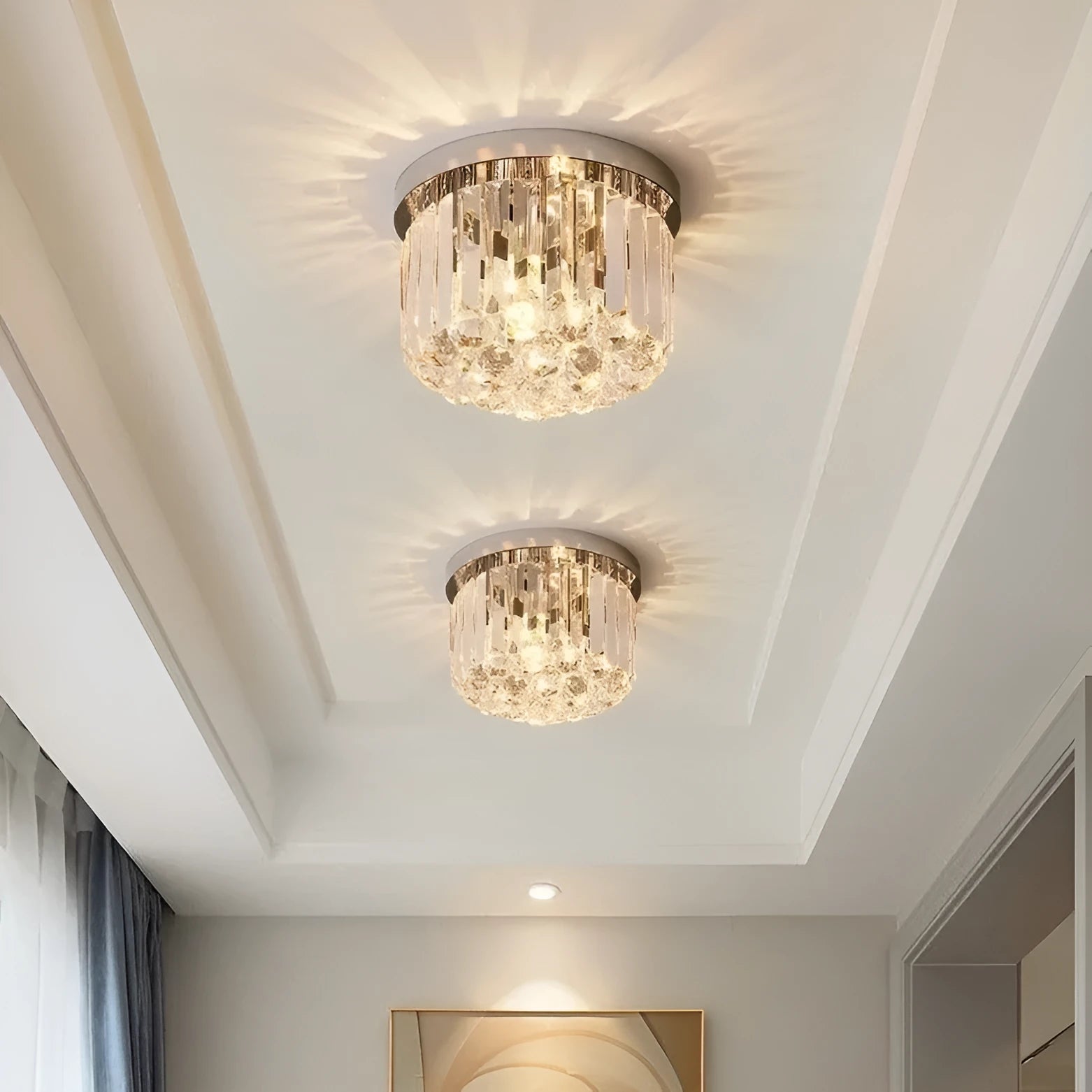 Crystal modern simple ceiling lamp round 25CM with tricolor light option for hallway