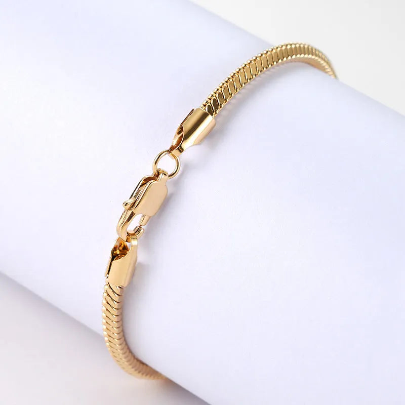 Stainless steel snake chain bracelet in geometric unisex style, electroplated finish, black colour option