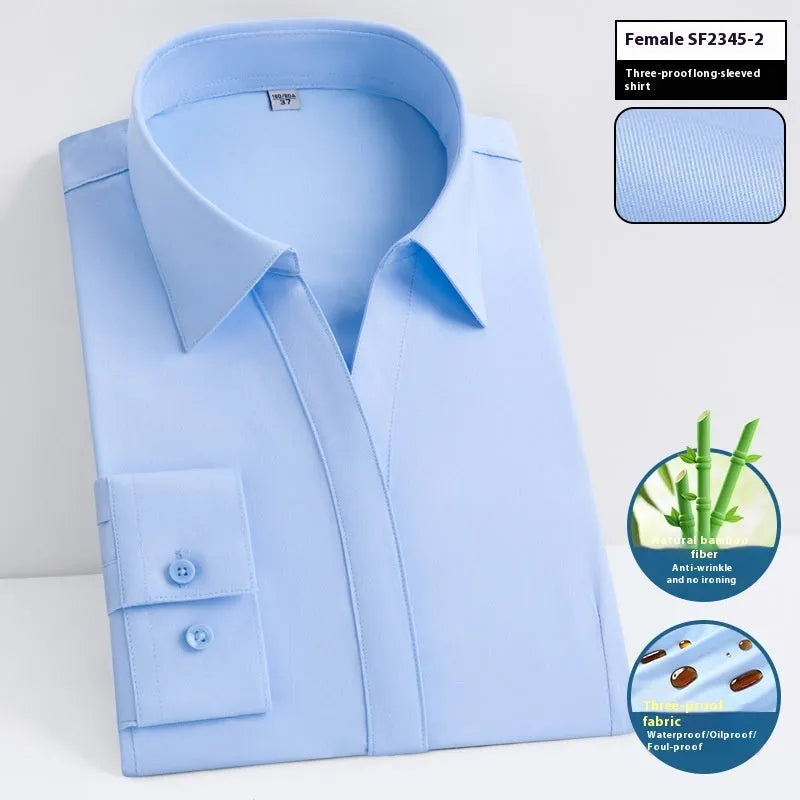 Men's slim fit bamboo fibre shirt with square collar, in a solid colour, showcasing waterproof and stain-resistant fabric.