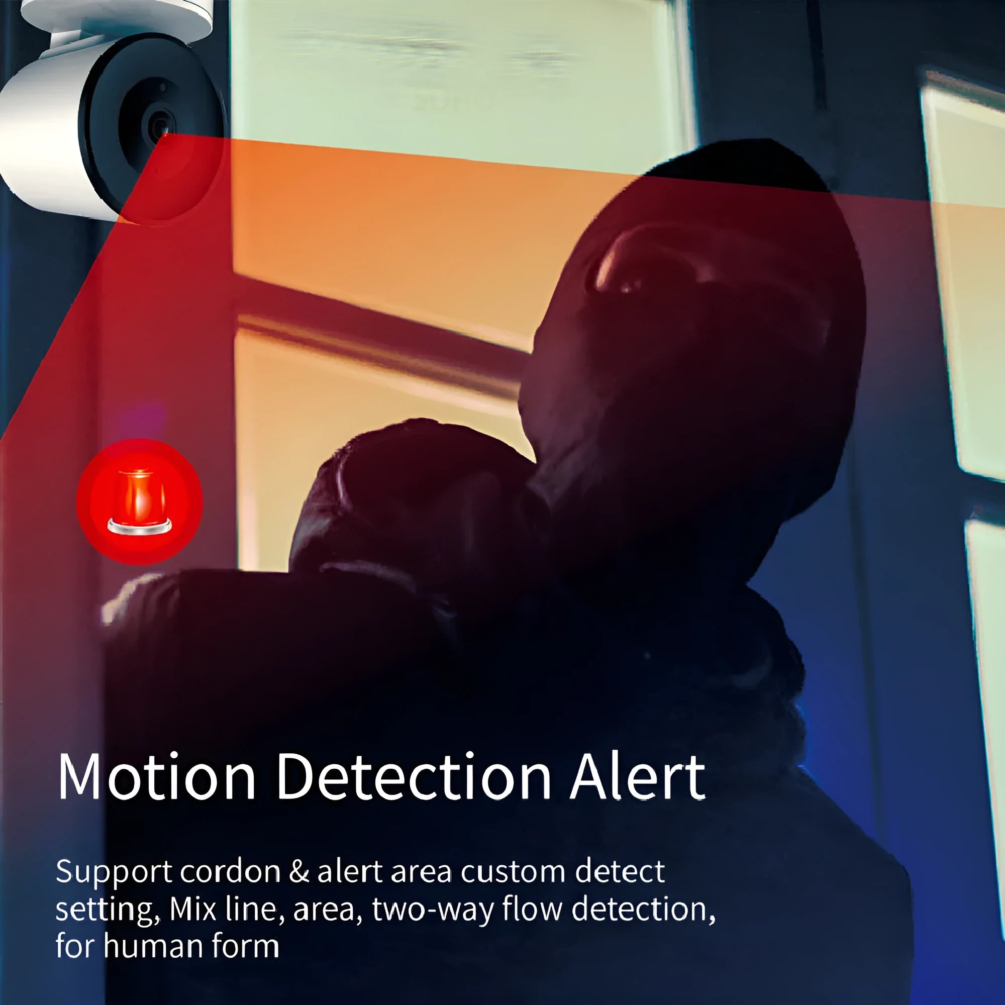 White indoor WiFi security camera with 1080P resolution and automatic motion tracking on a desktop stand