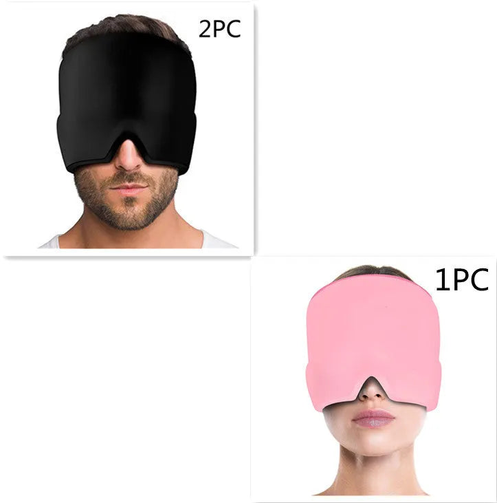 Black ice gel headache relief eye mask shown on a white background.