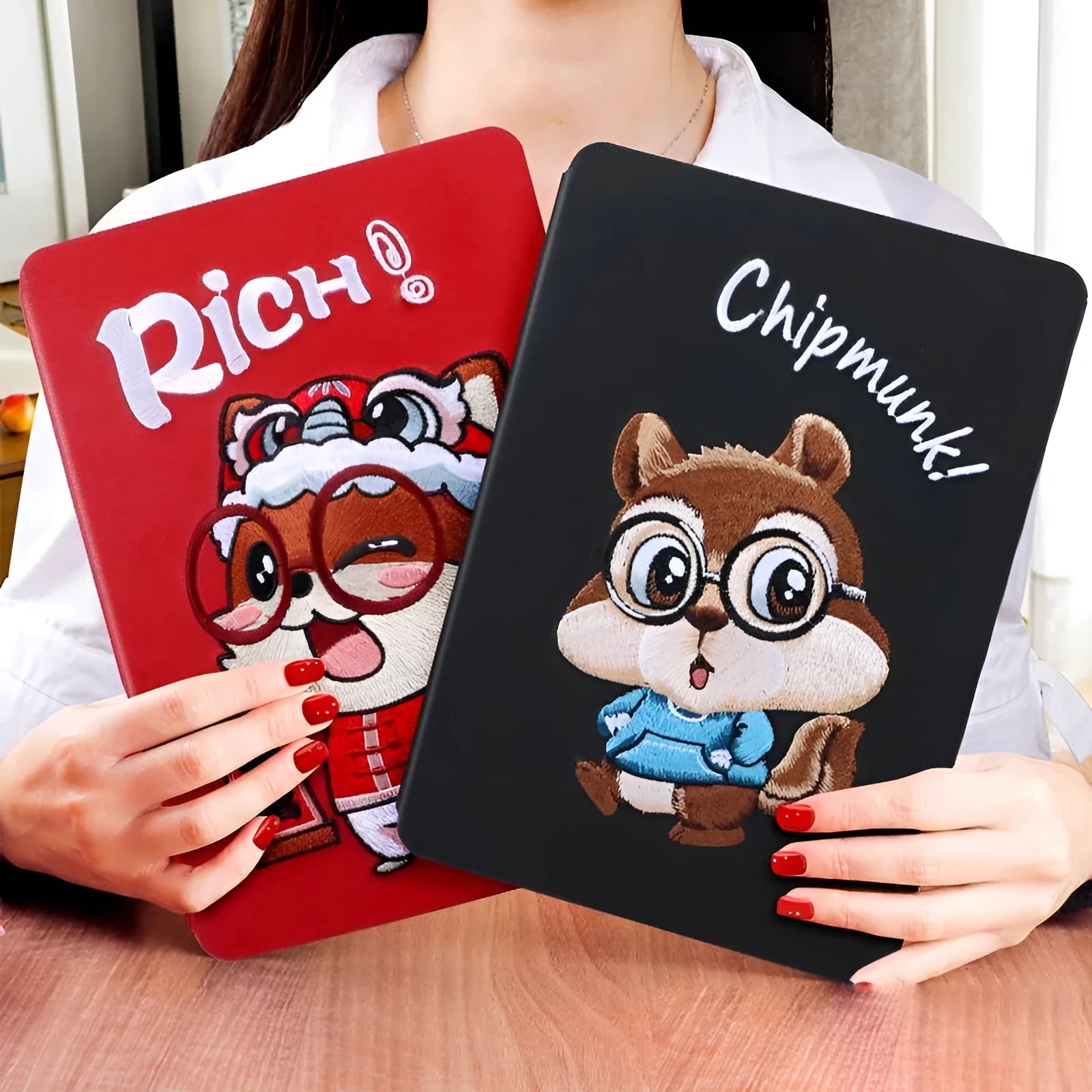 Cartoon-design imitation leather protective sleeve for 10.2-inch and 9.7-inch Apple iPad models