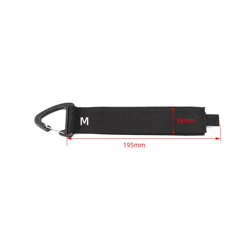 Black adjustable heavy-duty storage strap with gravity climbing button and silver D-ring carabiner hook.