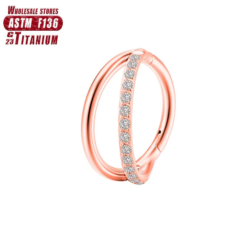 Titanium alloy nose ring or septum piercing in silver, available in multiple lengths and diamond-accented styles.
