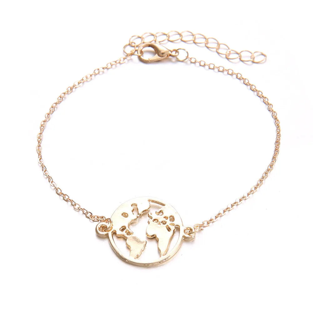 Three silver Bohemian bracelets with heart-shaped charms showing aircraft map details