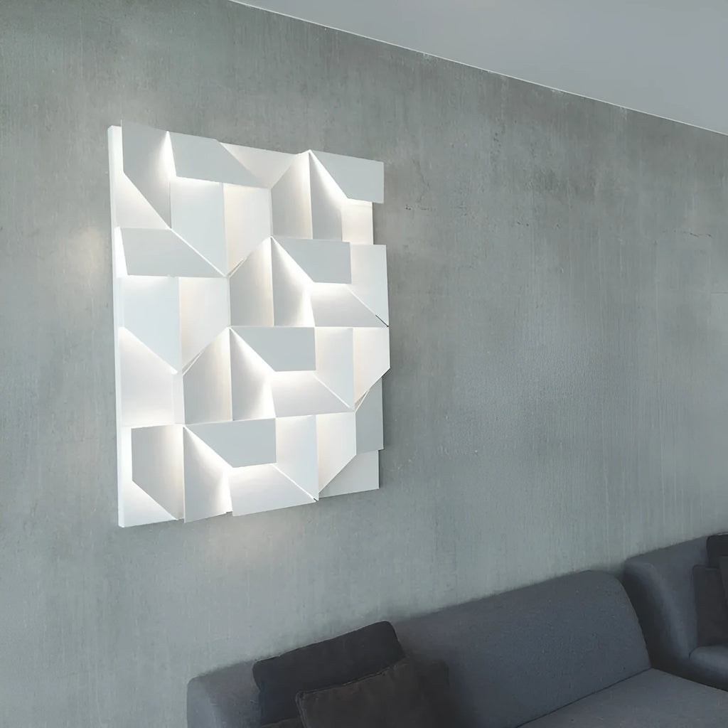 Modern Nordic style wall lamp with rectangular iron shade and dimmable lighting on a living room wall