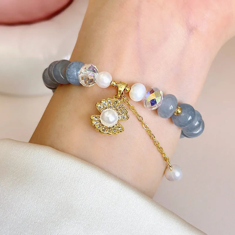 Handmade natural aquamarine pearl shell bracelet for women