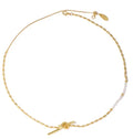 Gold real pearl necklace with copper pendant, bends and hitches design, adjustable 21-50cm chain