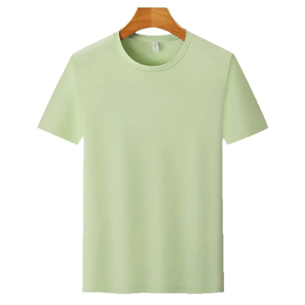 Men's slim fit ice silk t-shirt in solid colour with short sleeves, shown in apple green