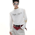 Niche mesh slim long sleeve bottoming shirt in black or white on a size chart