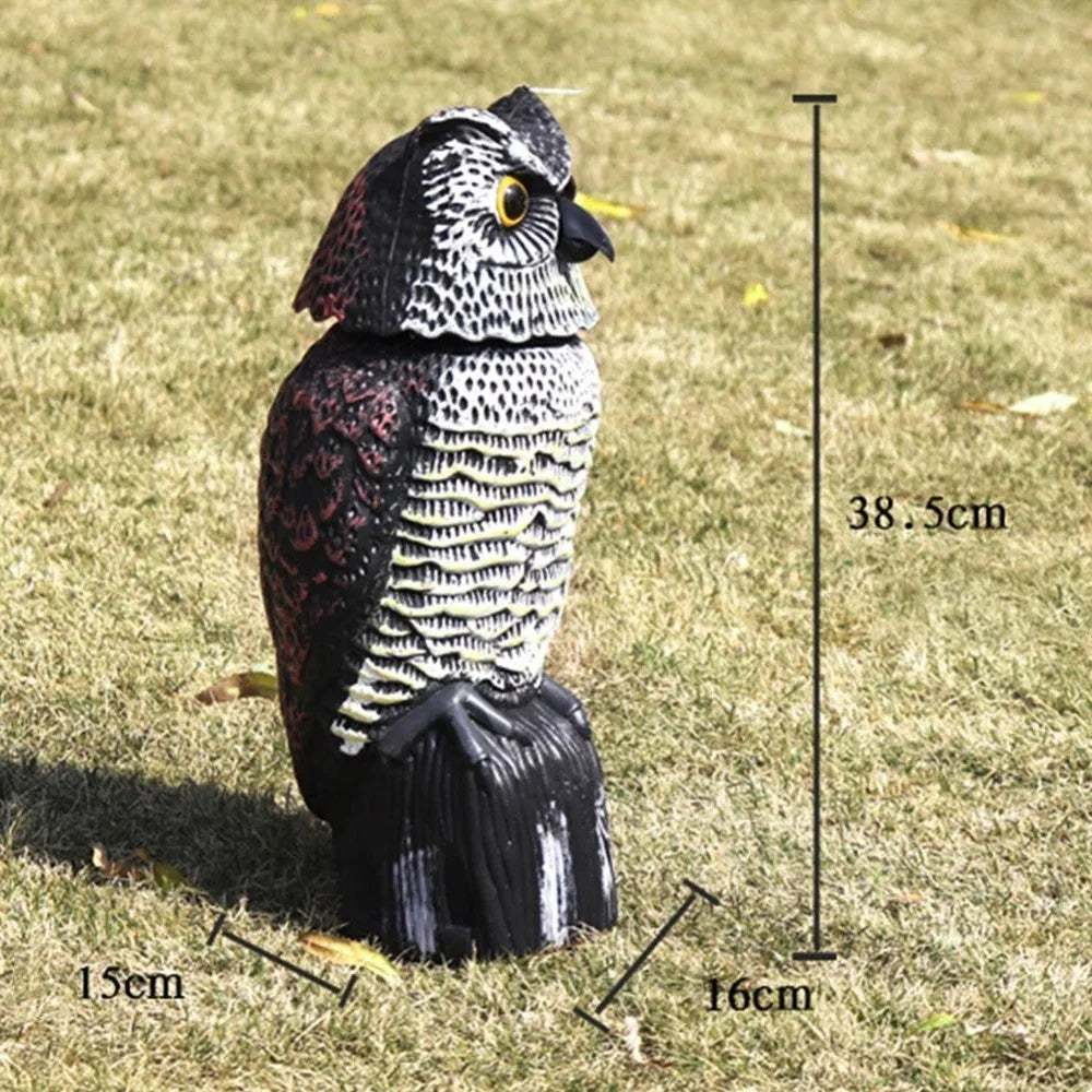 Decorative electric owl with rotating head in pastoral style, 16x15x38.5cm, for outdoor hunting animal model display