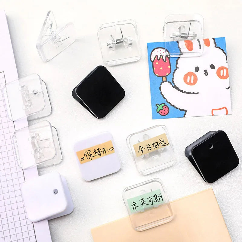 Square plastic photo note holder in white, black, and transparent colours measuring 3.2cm