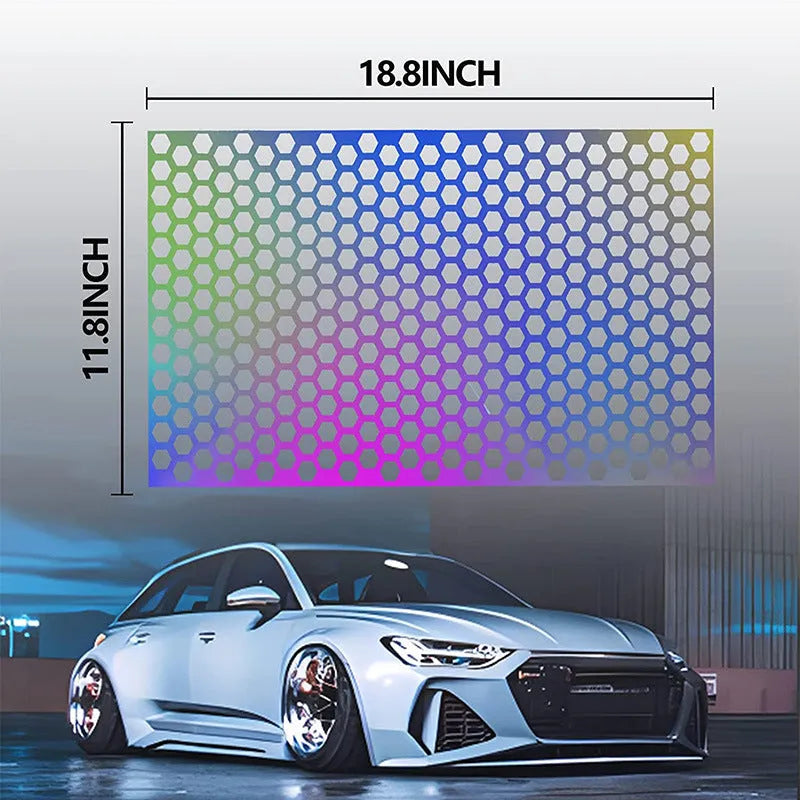 Ten honeycomb-patterned car taillight stickers in three colour options on 48cm by 30cm vinyl sheets