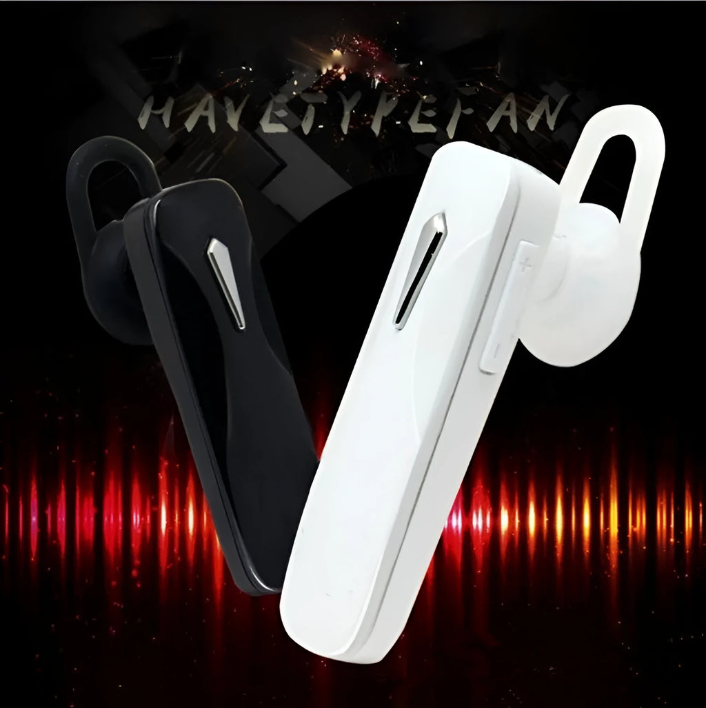 M163 black and white Bluetooth car headset for hands-free calling with voice broadcast feature