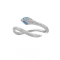 Adjustable opening silver snake zodiac ring with electroplated platinum finish