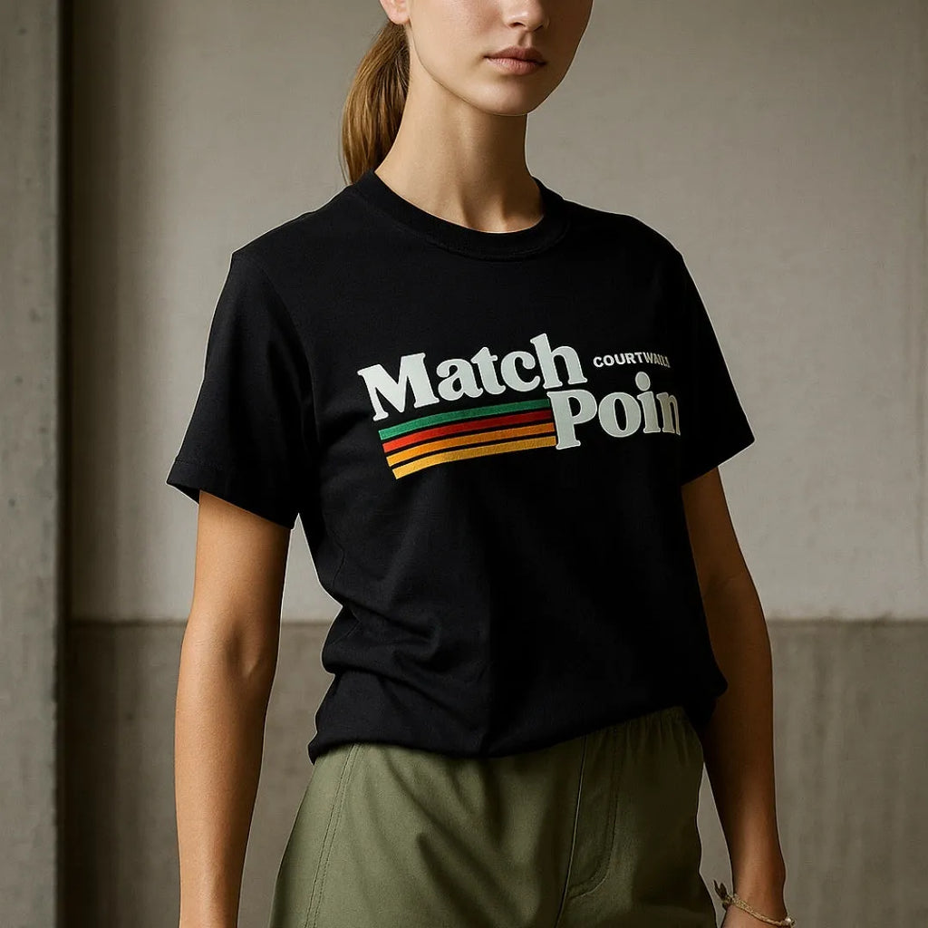 Black men's T-shirt with a 3D digital printed pattern, showing round neck and short sleeves.