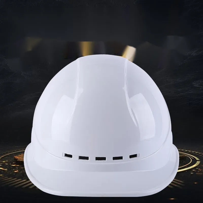 Construction safety helmet in red with adjustable rear hoop and vent holes